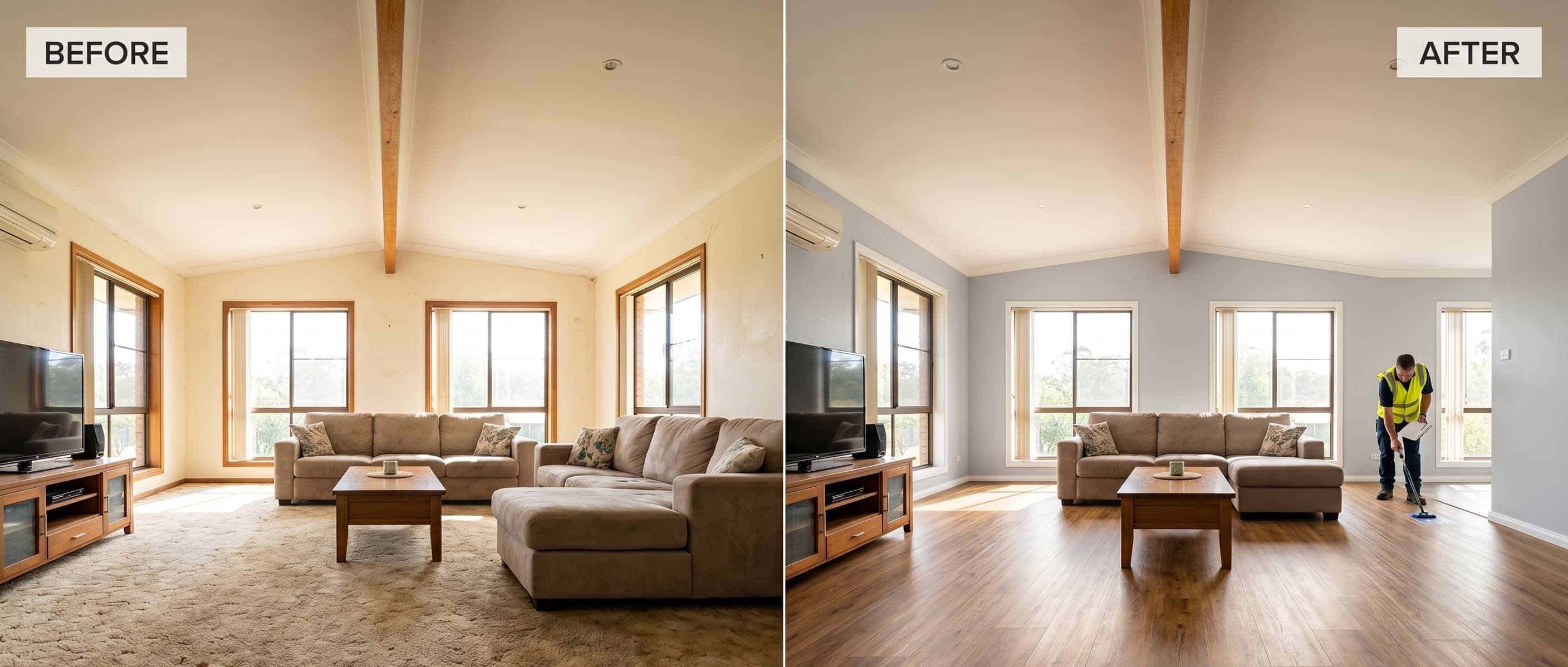 Vinyl plank flooring installed in a home living area